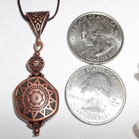 Boho Copper & Black Necklace Pendant Adjustable Length Beaded Necklace NWT A050 - Picture 2 of 9